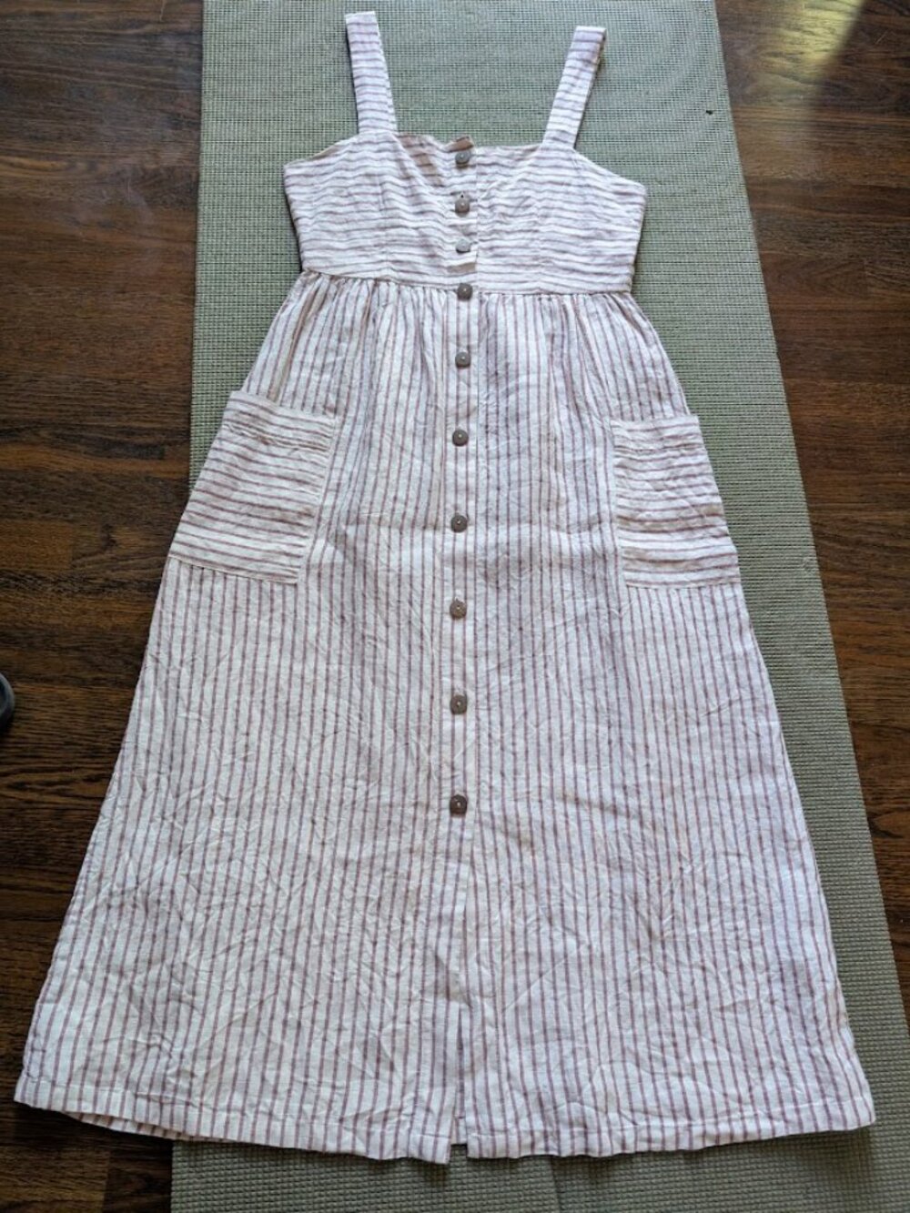 Artisan NY Linen Jumper Dress Red White Stripes Button Front Lagen Look Sz:4 - Picture 9 of 14